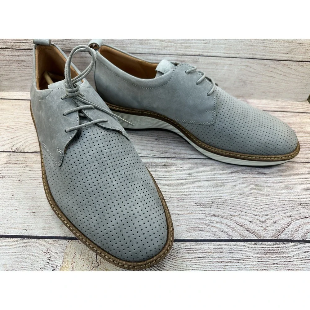 ECCO ST.1 Hybrid Men's Gray DriTan Leather Oxford Shoes Size 43 US 9-9.5